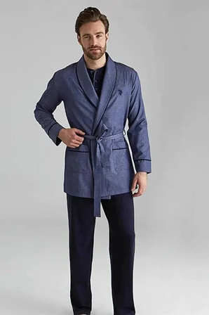 U.S. Polo Assn. Erkek Pijama Set, Çeyizlik Ropdöşambır Set, Kutulu 5 Parça Pijama Set