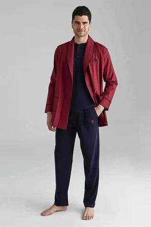 U.S. Polo Assn. Erkek Pijama Set, Çeyizlik Ropdöşambır Set, Kutulu 5 Parça Pijama Set