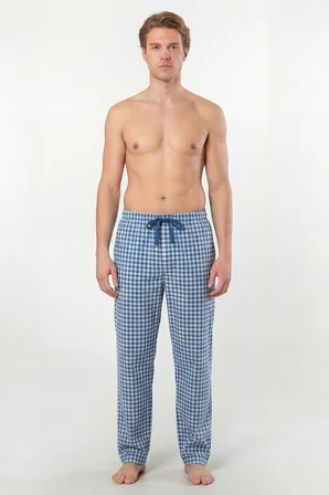 Erkek Ekoseli Dokuma Pijama Tek Alt, %95 Pamuk, %5 Elastan