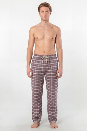 Erkek Ekoseli Dokuma Pijama Tek Alt, %95 Pamuk, %5 Elastan