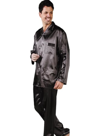 Erkek Saten Pijama Takım, Boydan Düğmeli ve Cep Detaylı