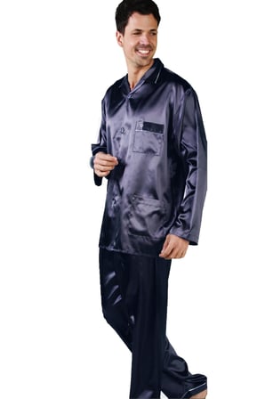 Erkek Saten Pijama Takım, Boydan Düğmeli ve Cep Detaylı