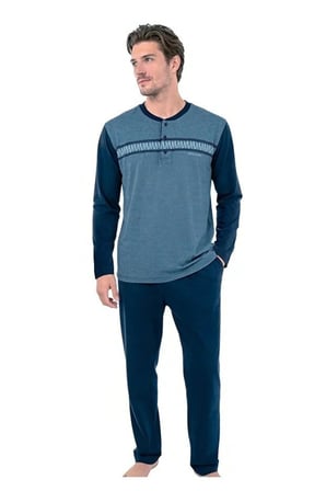 Lacivert Jakarlı Erkek Pijama Takım, %100 Pamuk Pijama, Kutulu Pijama Takım
