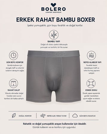 Erkek Füme Süper Soft Yumuşak Bambu Boxer, 95 bambu %5 elastan