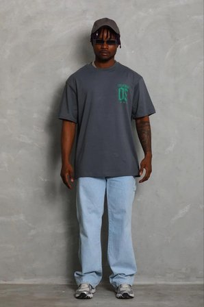 Erkek Baskılı T-Shirt Kısa Kol Bisiklet Yaka Regular Fit Rahat Tişört - Füme
