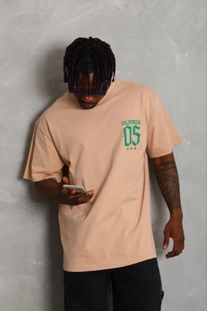 Erkek Baskılı T-Shirt Kısa Kol Bisiklet Yaka Regular Fit Tişört - Bej