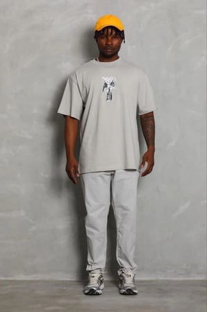 Erkek Baskılı T-Shirt Kısa Kol Bisiklet Yaka Regular Fit Tişört - Gri