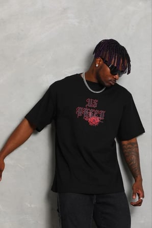 Erkek Baskılı T-Shirt Kısa Kol Bisiklet Yaka Regular Fit Tişört - Siyah