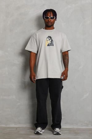 Erkek Baskılı T-Shirt Kısa Kol Bisiklet Yaka Regular Fit Tişört - Gri