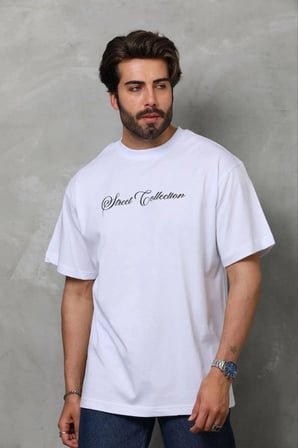 Erkek Baskılı T-Shirt Kısa Kol Bisiklet Yaka Regular Fit Tişört - Beyaz