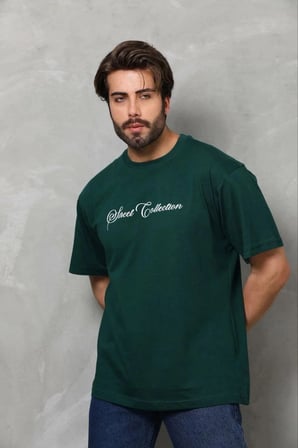 Erkek Baskılı T-Shirt Kısa Kol Bisiklet Yaka Regular Fit Tişört - Çağla Yeşili