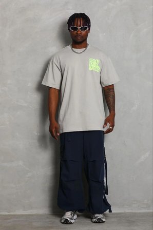 Erkek Baskılı T-Shirt Kısa Kol Bisiklet Yaka Regular Fit Tişört - Gri