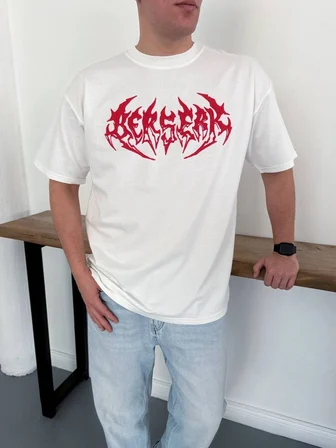 Erkek Kısa Kol Yazlık Tişört Bisiklet Yaka Baskılı Oversize T-Shirt - Beyaz