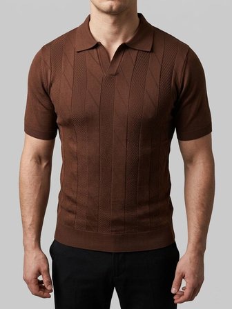 Erkek Yazlık Triko Dokuma Tişört Kısa Kol Polo Yaka T-Shirt - Kahverengi