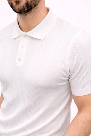 Erkek Yazlık Triko Tişört Kısa Kol Polo Yaka Düğmeli T-Shirt - Beyaz