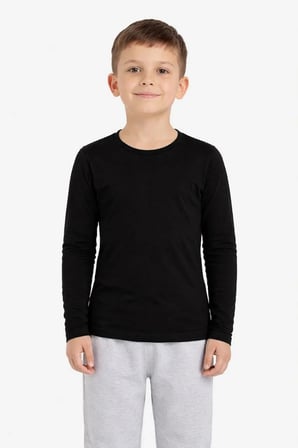 Erkek Çocuk Basic Uzun Kollu Tişört Okul Günlük Rahat T-Shirt - Siyah