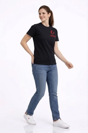 Kadın TÜRKİYE Ay Yıldız Baskılı Taraftar Forma T-Shirt - Siyah