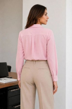 Kadın Uzun Kol Gömlek Düğmeli Klasik Yaka Günlük ve Ofis Şıklığına uygun - Toz Pembe