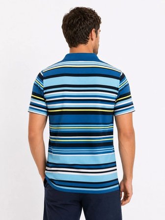 Erkek Çizgili Polo Yaka Tişört Kısa Kol Yazlık T-Shirt Regular Fit - Mavi