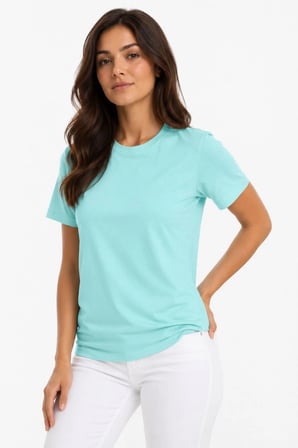 Kadın T-Shirt Bisiklet Yaka Slim Fit Likralı Tişört Günlük Basic Body - Turkuaz