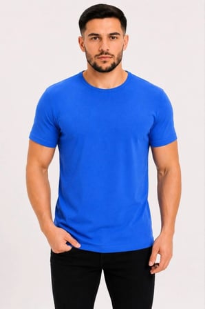 Erkek Basic Tişört Bisiklet Yaka Kısa Kol Günlük Yazlık Slim fit T-Shirt - Saks Mavisi