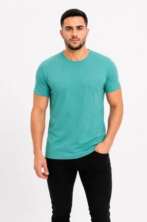 Erkek Basic Tişört Bisiklet Yaka Kısa Kol Günlük Yazlık Slim fit T-Shirt - Su Yeşili