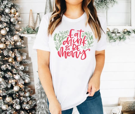 Yılbaşı Noel Baskılı Kısa Kollu Oversize Bisiklet Yaka T-shirt - Beyaz