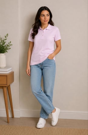 Kadın Polo Yaka Pike Kumaş Düğmeli Basic Tişört Günlük Rahat - Pembe