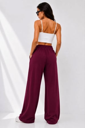 Kadın Osy Modal Yumuşak Dokulu Cima Dikişli Nakışlı Cepli Oversize Bol Paça Eşofman Altı - Bordo