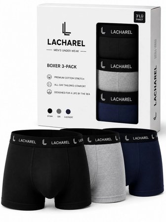 Erkek Likralı Pamuklu Nefes Alan Penye Boxer 3'lü Paket - Siyah - Gri - Lacivert