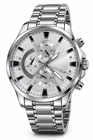 Erkek Gümüş Renk Metal Kordon Analog Kol Saati 24 Saat Takvim Göstergeli Gri Kadran - Gümüş