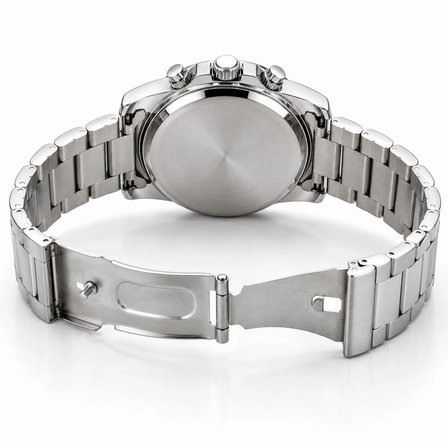 Erkek Gümüş Renk Metal Kordon Analog Kol Saati Takvim Göstergeli Beyaz Kadran - Gümüş