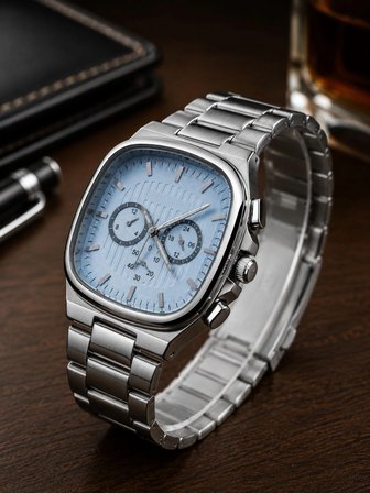 Erkek Gümüş Renk Metal Kordon Analog Kol Saati Çok Fonksiyonlu Beyaz Kadran - Gümüş