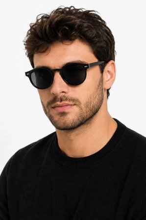 Erkek Yuvarlak Çerçeveli UV400 Güneş Gözlüğü Siyah