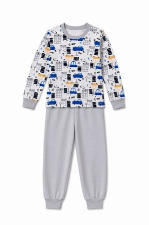 Erkek Çocuk Premium Penye Uzun Kollu Desenli Pijama Takımı 2-11 Yaş - Gri