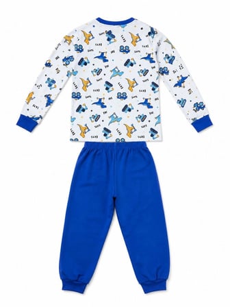 Erkek Çocuk Premium Penye Dinozor Desenli Uzun Kollu Pijama Takımı 2-11 Yaş - Mavi