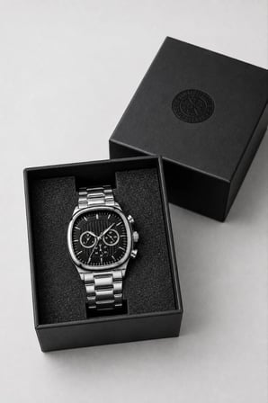 Erkek Gümüş Renk Metal Kordon Analog Kol Saati Siyah Kadran Takvim Göstergeli - Gümüş