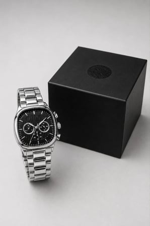 Erkek Gümüş Renk Metal Kordon Analog Kol Saati Siyah Kadran Takvim Göstergeli - Gümüş