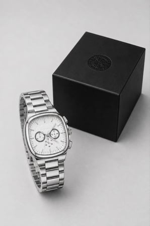 Erkek Gümüş Renk Metal Kordon Analog Kol Saati Çok Fonksiyonlu Beyaz Kadran - Gümüş