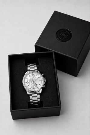 Erkek Gümüş Renk Metal Kordon Analog Kol Saati Takvim Göstergeli Beyaz Kadran - Gümüş
