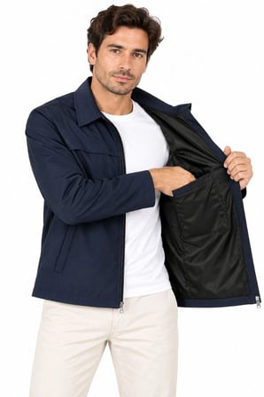 Erkek Su İtici Rüzgar Keser Astarlı Tam Fermuarlı 4 Mevsim Regular Fit Mont Ceket - Lacivert