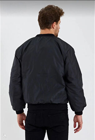 Unisex Siyah Bomber Mont - Su İtici Kumaş, Kapitone Astarlı, Fermuarlı