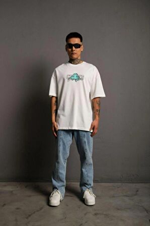 Erkek Sırt Baskılı T-shirt - Beyaz