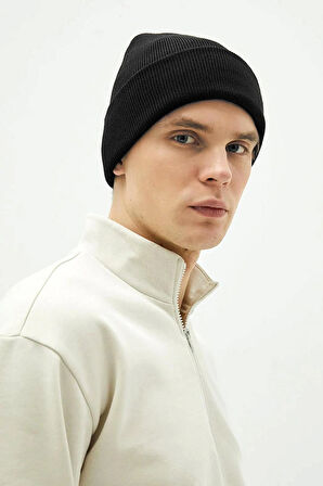 Erkek Katlamalı Basic Bere - Siyah