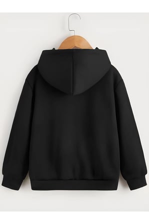 Çocuk   Kapüşonlu Çizgi Kalp Baskılı Sweatshirt - Siyah