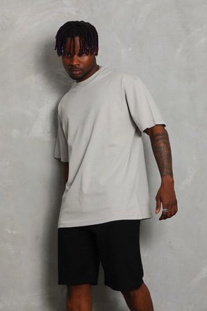 Erkek Düz Yazlık Kısa Kol Tişört Bisiklet Yaka Oversize T-Shirt - Gri