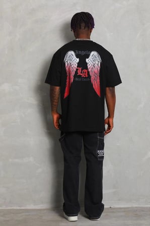 Unisex Oversize Baskılı Bisiklet Yaka T-Shirt - Siyah