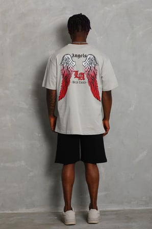 Erkek Baskılı Tişört Kısa Kol Bisiklet Yaka Oversize T-Shirt - Gri