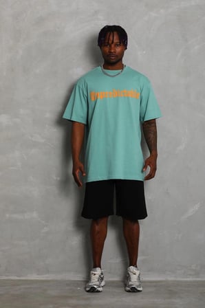 Erkek Baskılı Tişört Kısa Kol Bisiklet Yaka Oversize T-Shirt - Mint Yeşili
