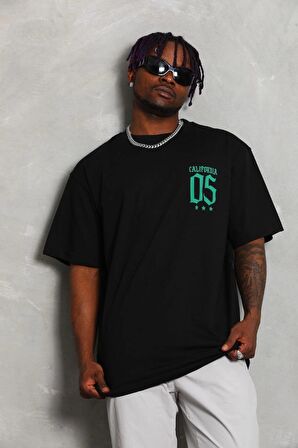 Unisex Oversize Baskılı Bisiklet Yaka T-Shirt - Siyah